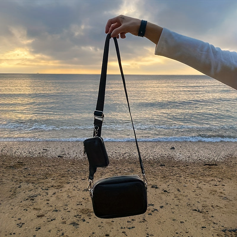 Herren-Crossbody-Tasche | Quadratisches Design mit Geldbörse | Lässig & verstellbar | PU-Leder - Schwarz