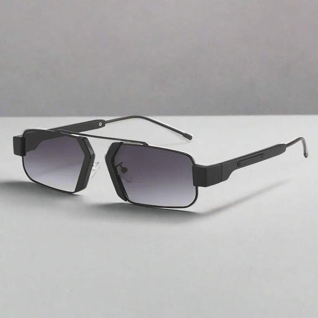 Herren-Sonnenbrille | Geometrisches Quadratisches Design | UV400 & Verlaufsgläser | Transparentes Acetat