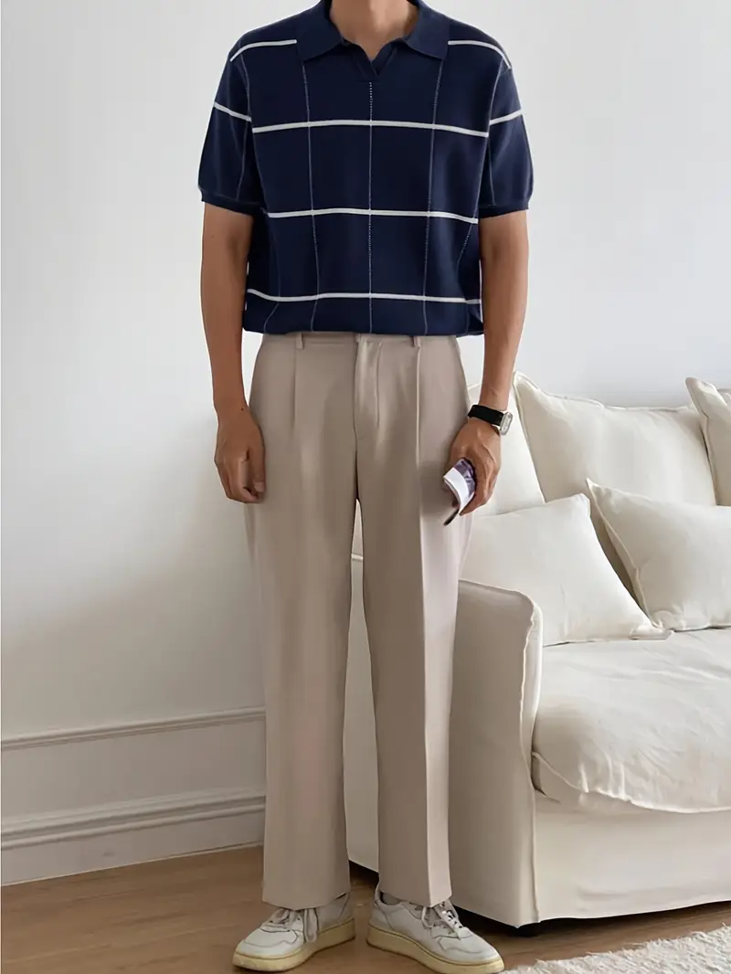 Stylisches und atmungsaktives Herren-Poloshirt mit kariertem Streifendruck und vielseitigem Look | Raf