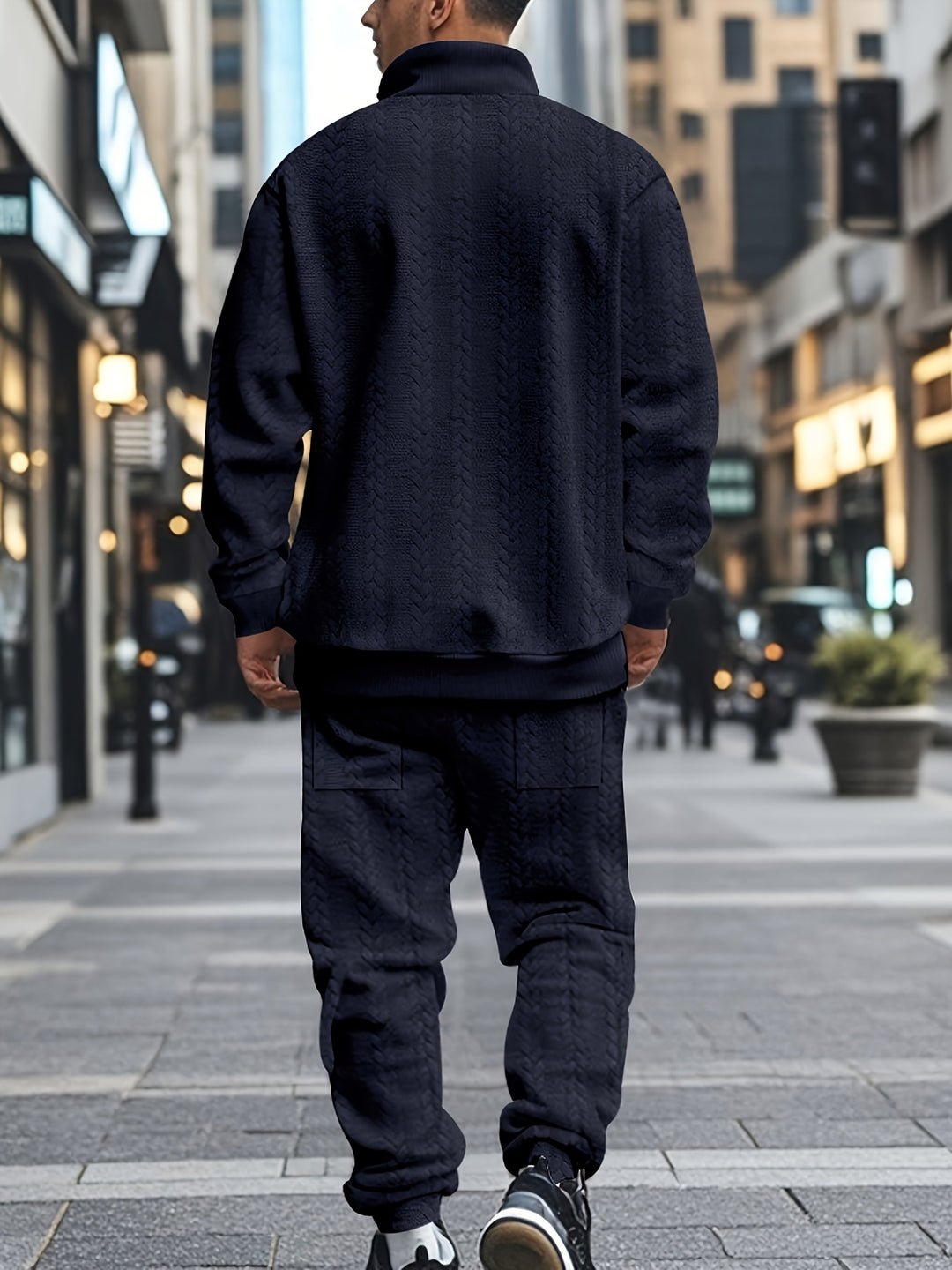 Sweatshirt & Jogginghose mit halbem Reißverschluss | Modern & vielseitig | Jacquard-Strickset für Herren