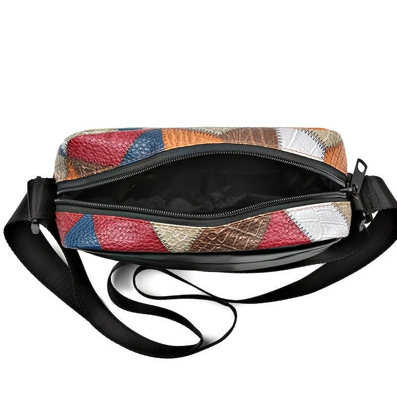 Herren Umhängetasche | Luxus Crossbody | Patchwork Plaid Design | Weiches PU Leder