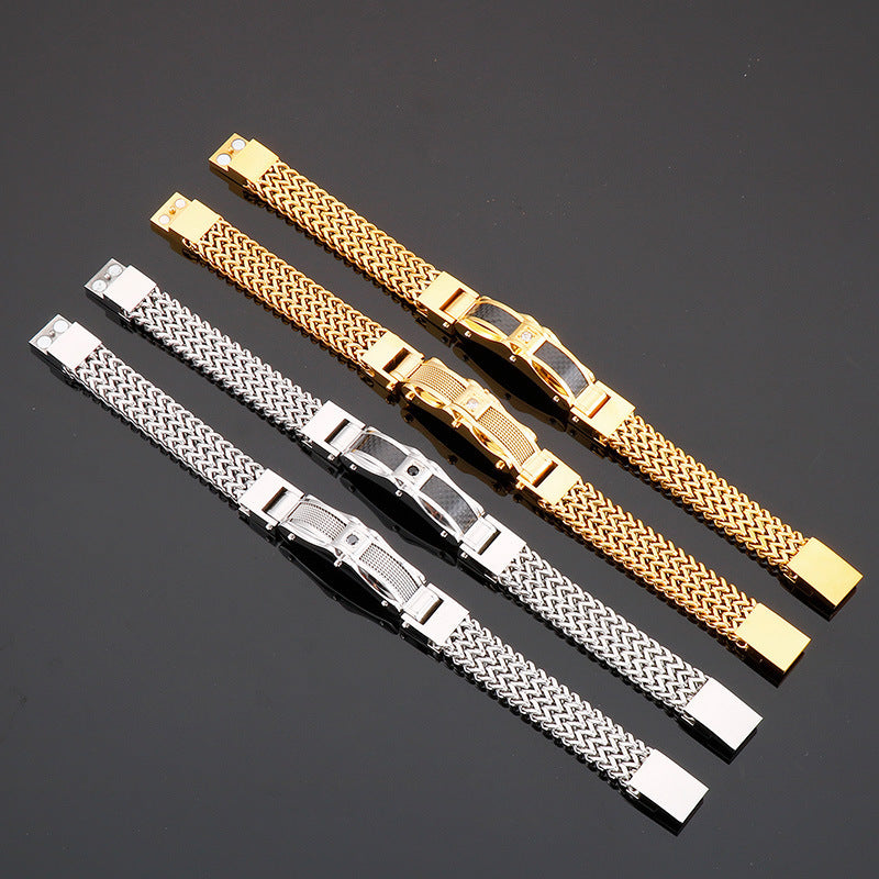 Herrenarmband | Titanium Steel & Faux Gemstone | Quadratisches Design & Magnetischer Verschluss
