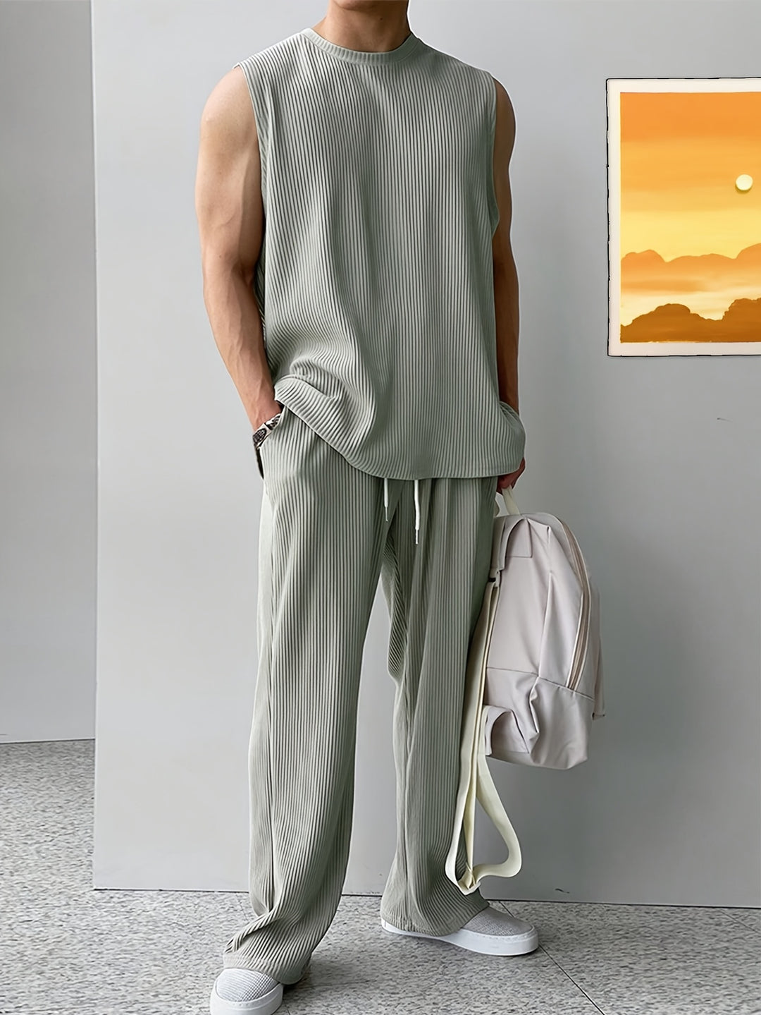 Herrenset | Ärmelloses Tank Top & Hose mit Kordelzug | Lässige Sommerbekleidung