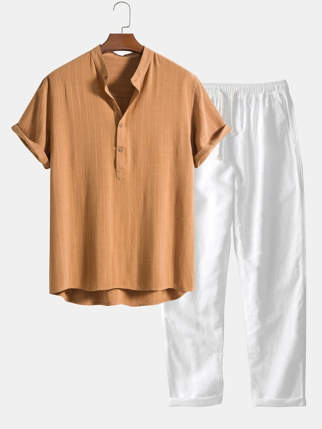 Herren-Sommer-Set | Kurzarm-Hemd & Hose | Klassisch & leger mit Stehkragen