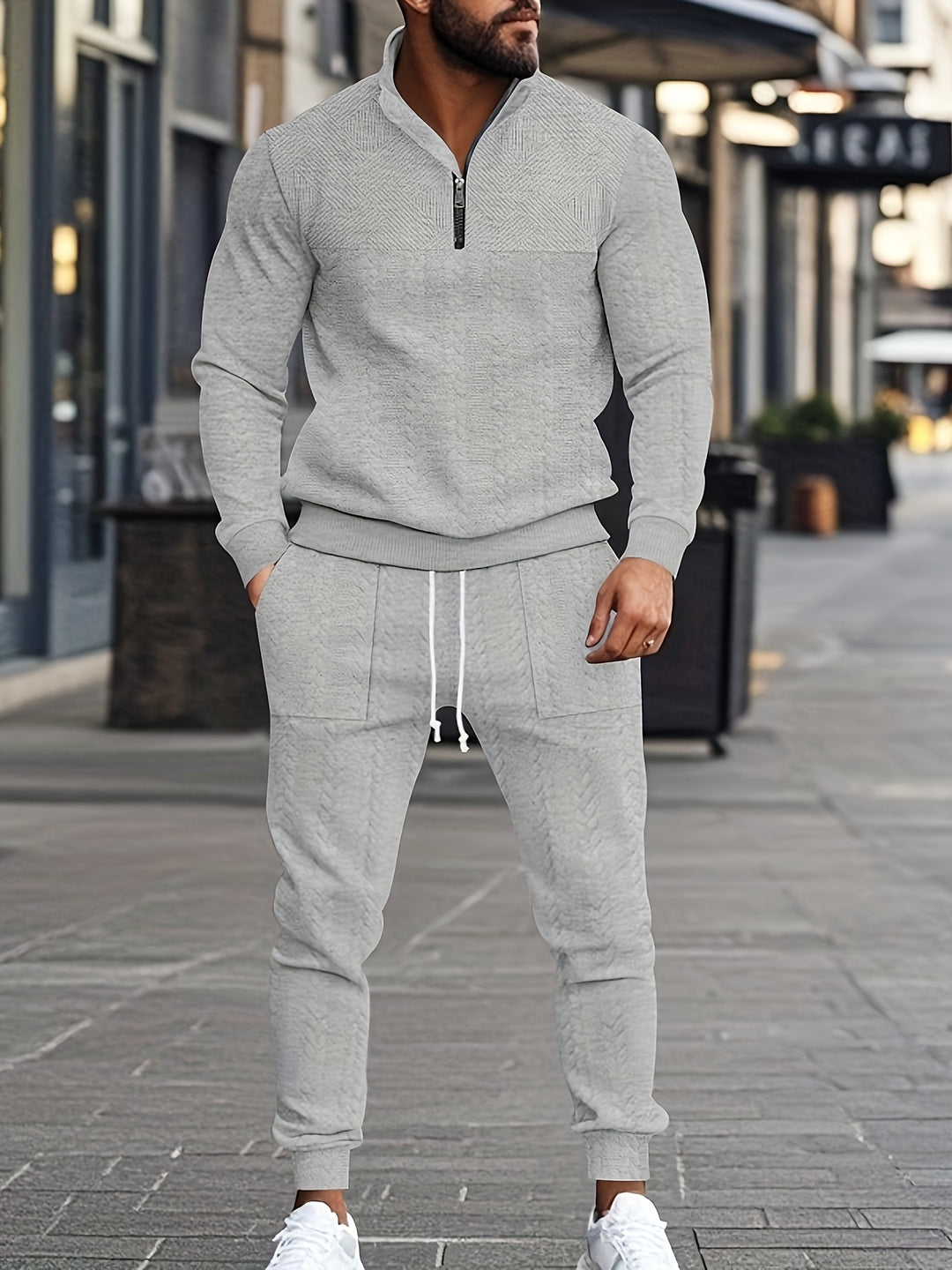 Sweatshirt & Jogginghose mit halbem Reißverschluss | Modern & vielseitig | Jacquard-Strickset für Herren