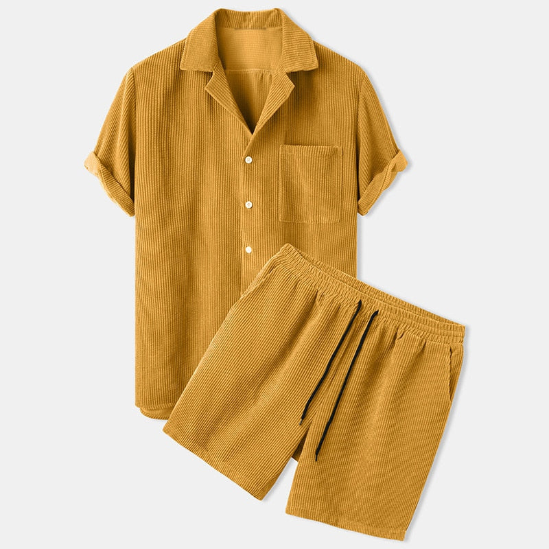 Herren Sommer Set | Kurzarm & Cord | Lässig & Bequem | Einfarbig