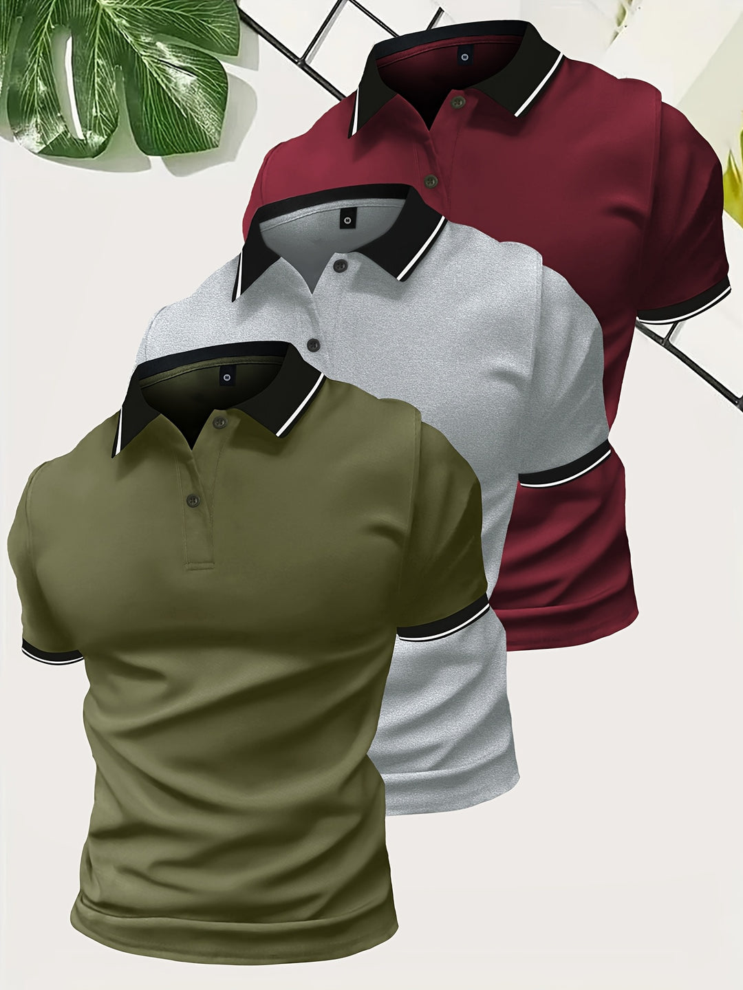 Herren 3 Stück Poloshirt | Lässig & Unifarben | Leichtes Polyester | Kurze Ärmel