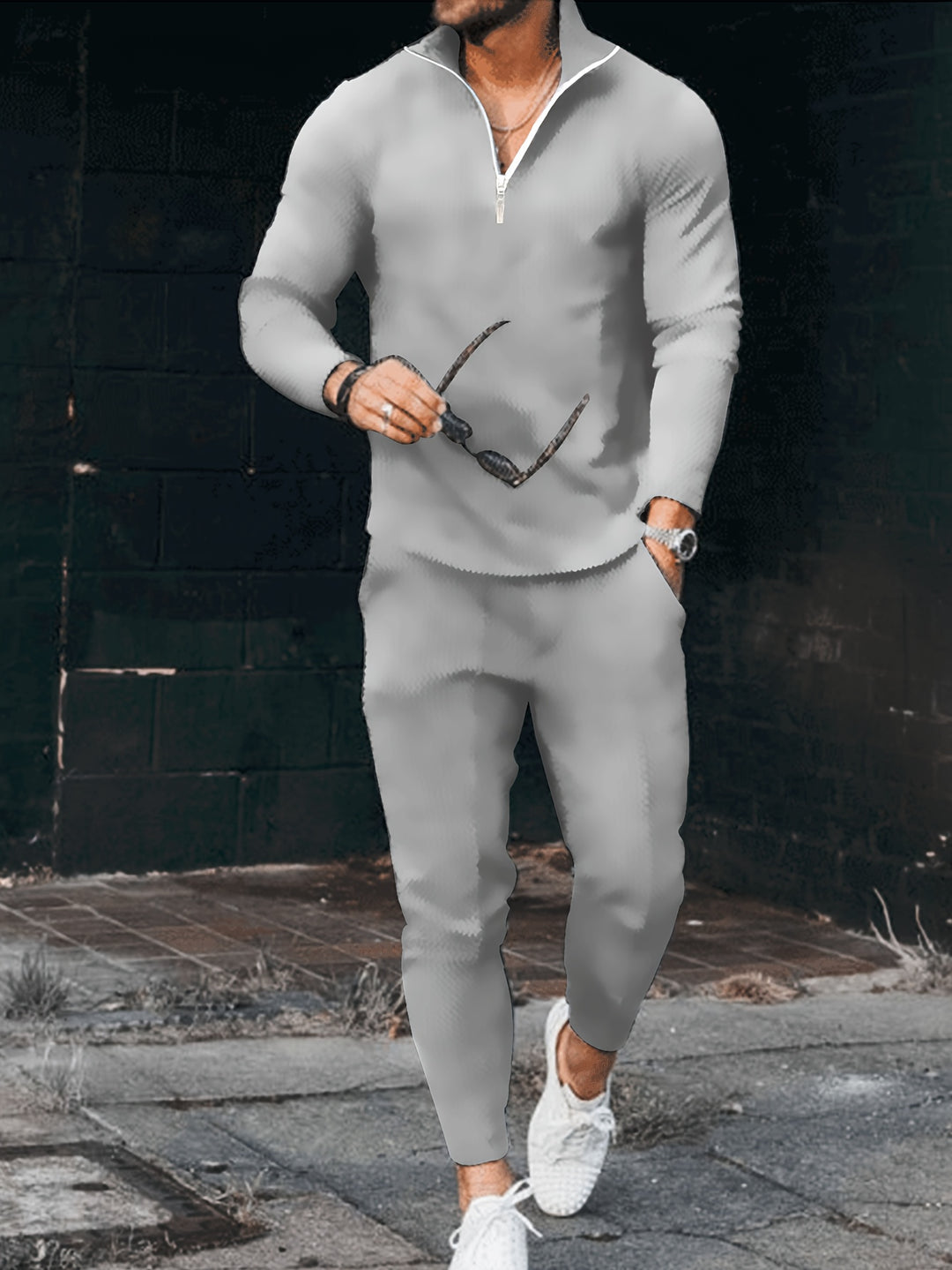 Herren 2-tlg. Outfits | Quarter Zip Pullover & Jogginghosen Set | Für Outdoor & Sport