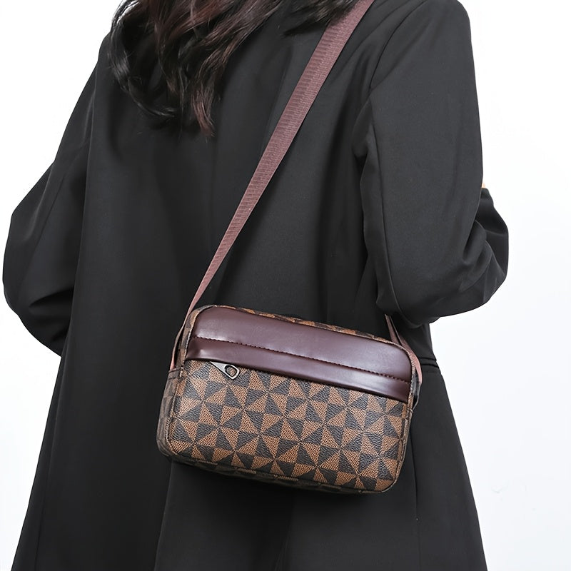 Herren Umhängetasche | Luxus Crossbody | Patchwork Plaid Design | Weiches PU Leder