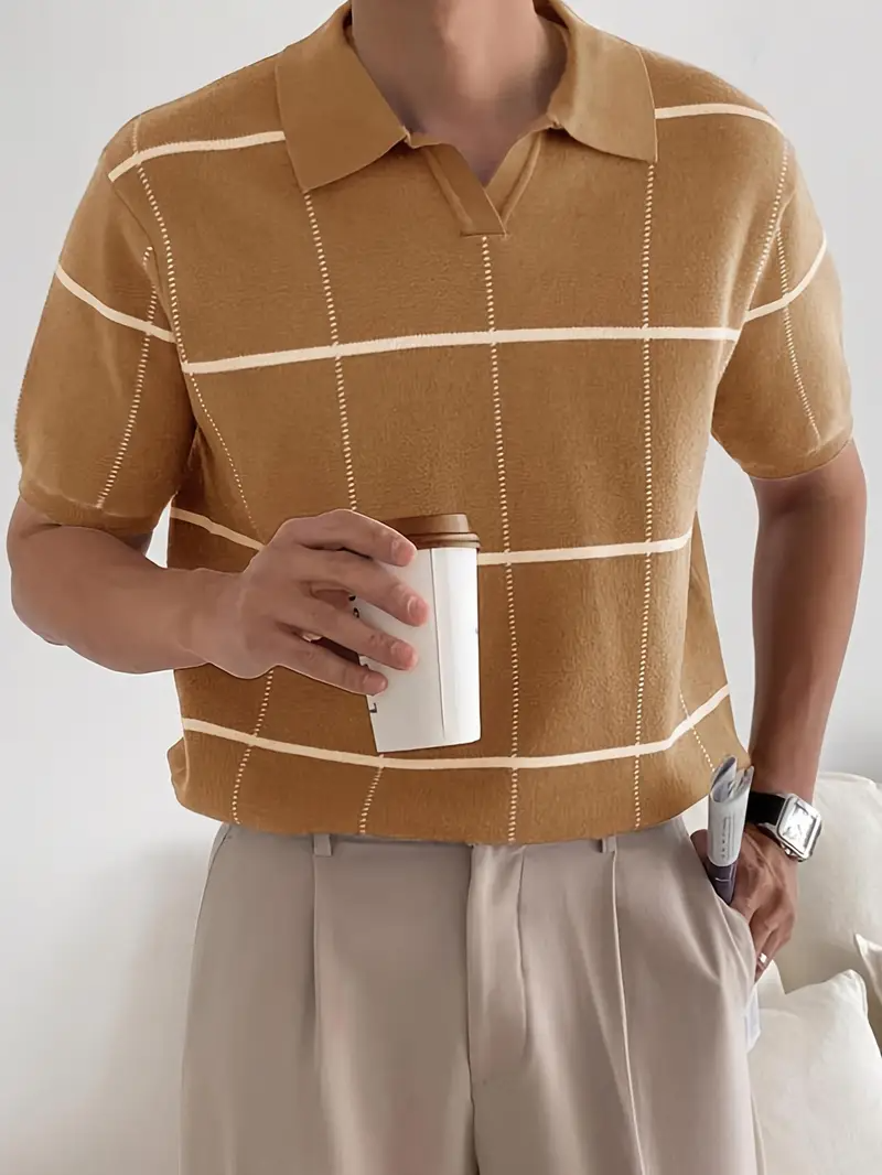 Stylisches und atmungsaktives Herren-Poloshirt mit kariertem Streifendruck und vielseitigem Look | Raf