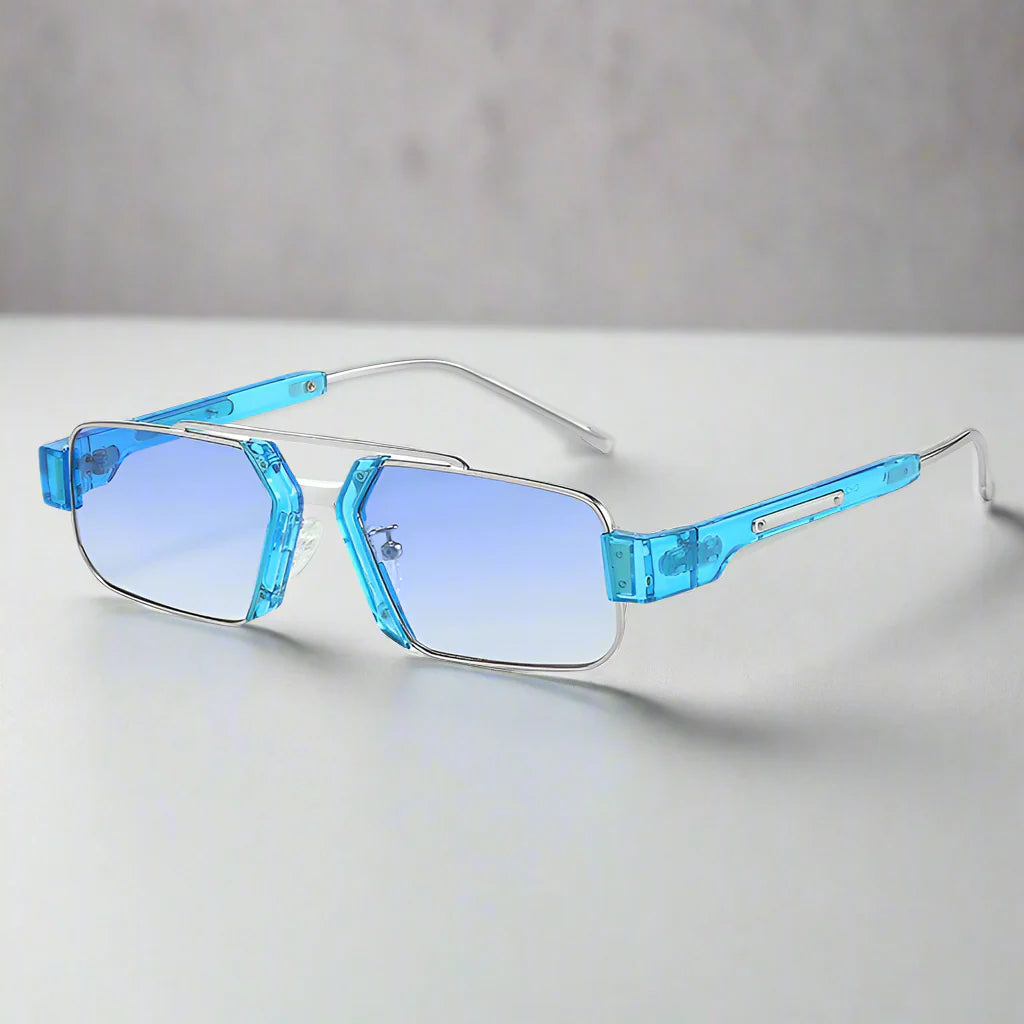 Herren-Sonnenbrille | Geometrisches Quadratisches Design | UV400 & Verlaufsgläser | Transparentes Acetat