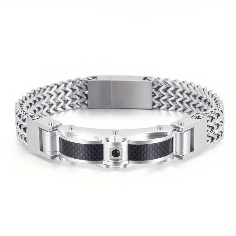 Herrenarmband | Titanium Steel & Faux Gemstone | Quadratisches Design & Magnetischer Verschluss