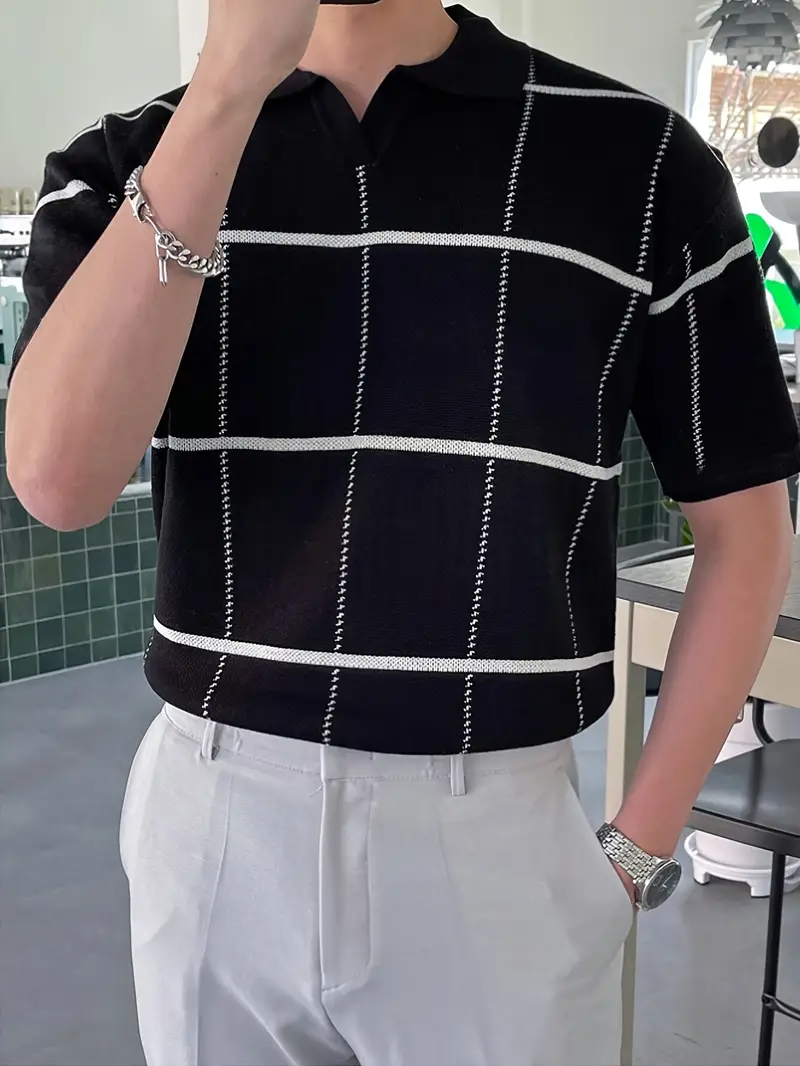 Stylisches und atmungsaktives Herren-Poloshirt mit kariertem Streifendruck und vielseitigem Look | Raf
