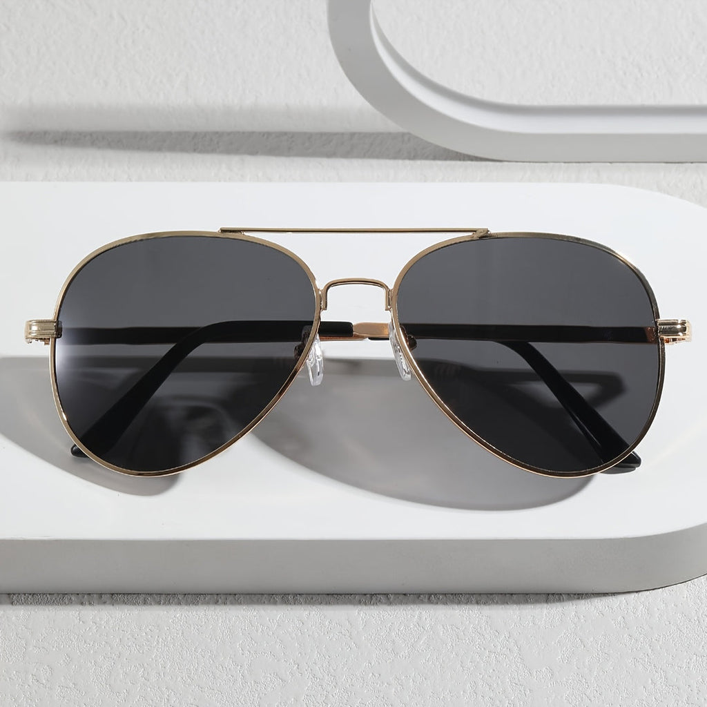 Stylische Piloten-Sonnenbrille für Herren mit Metallrahmen und PC-Gläsern für Freizeitkleidung | Roy