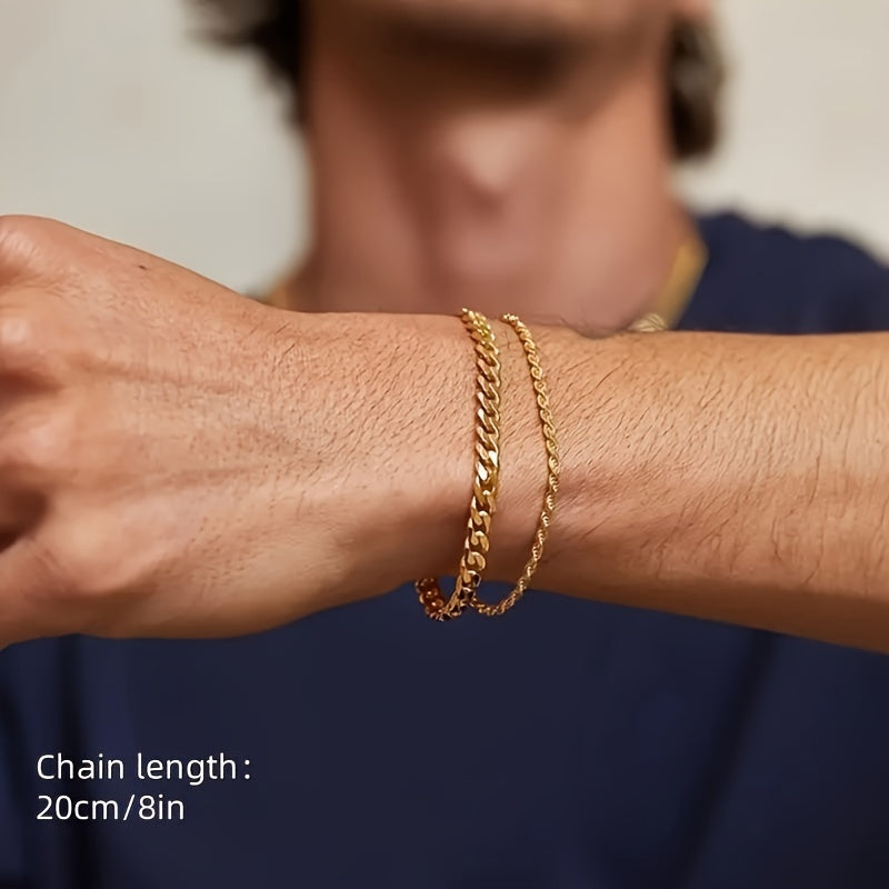 Herrenarmbänder Set | Luxuriöses Twist & Chain Design | Elegant & Hip-Hop | Bügeleisen - 2 Stück