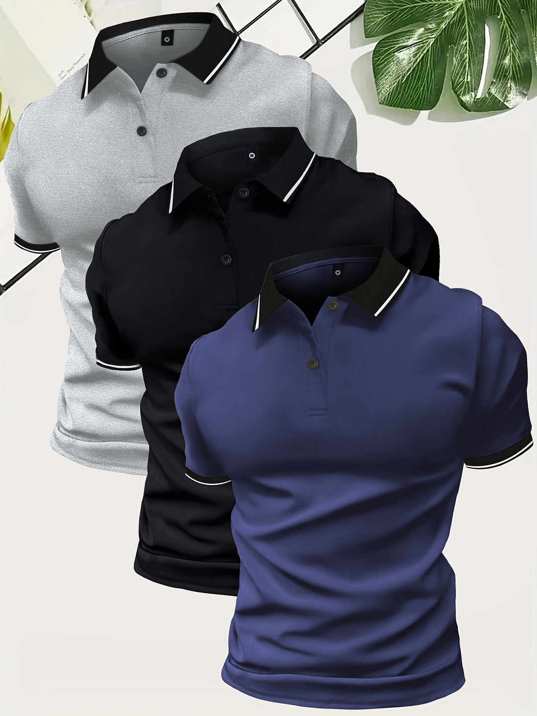 Herren 3 Stück Poloshirt | Lässig & Unifarben | Leichtes Polyester | Kurze Ärmel