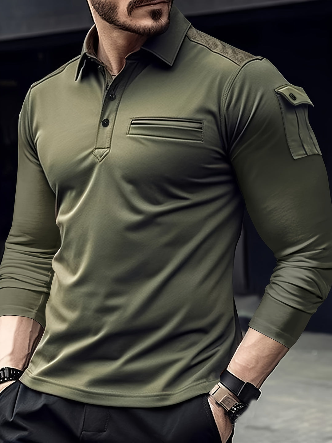 Herren Freizeithemd | Armtaschen & Schulteraufnäher | Lange Ärmel & Stretchgewebe für Outdoor-Sportarten