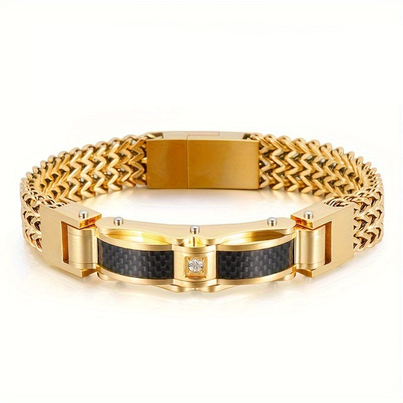 Herrenarmband | Titanium Steel & Faux Gemstone | Quadratisches Design & Magnetischer Verschluss