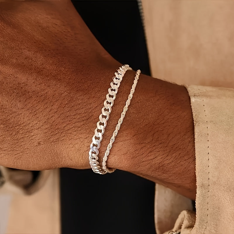 Herrenarmbänder Set | Luxuriöses Twist & Chain Design | Elegant & Hip-Hop | Bügeleisen - 2 Stück