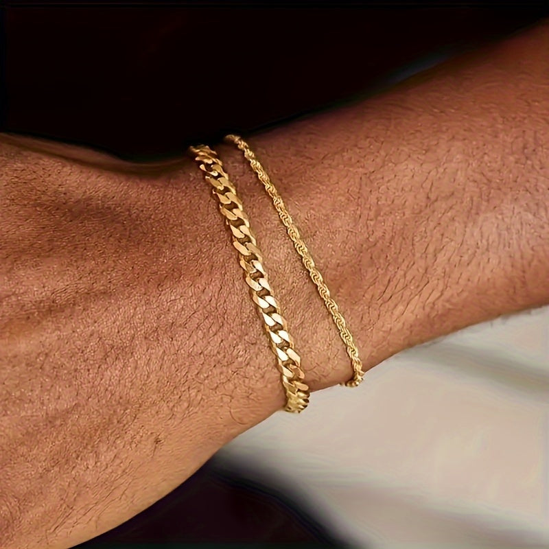 Herrenarmbänder Set | Luxuriöses Twist & Chain Design | Elegant & Hip-Hop | Bügeleisen - 2 Stück