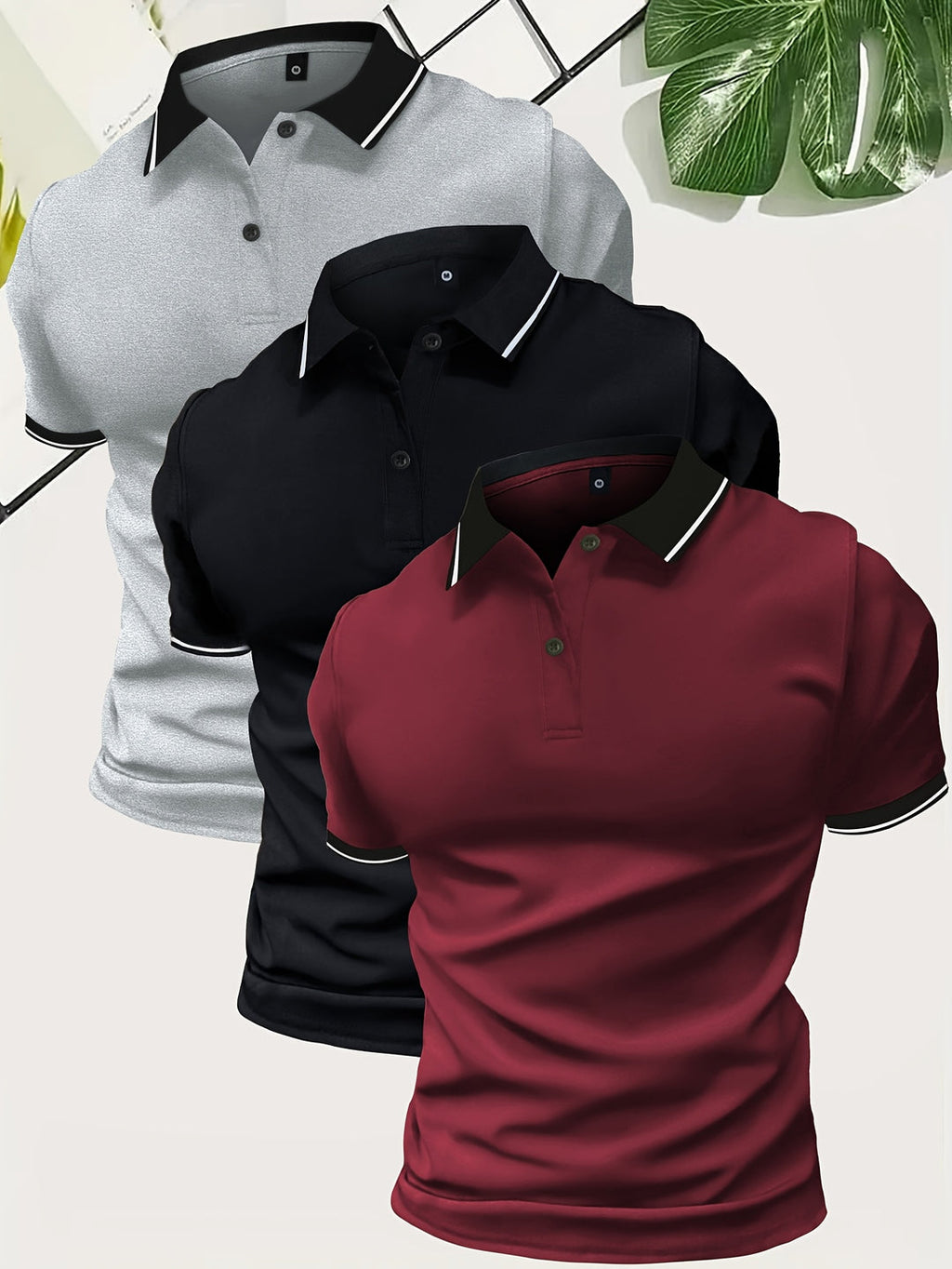 Herren 3 Stück Poloshirt | Lässig & Unifarben | Leichtes Polyester | Kurze Ärmel
