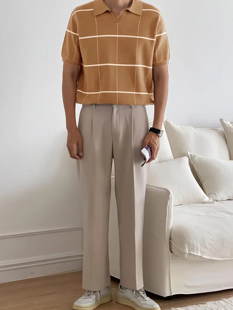 Stylisches und atmungsaktives Herren-Poloshirt mit kariertem Streifendruck und vielseitigem Look | Raf