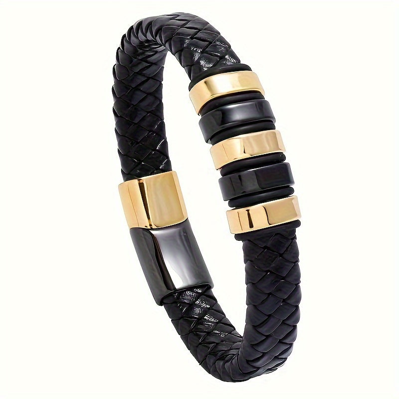 Herrenarmband | Schwarzes Kunstleder & Magnetverschluss | Modisch & Bequem | Legierung