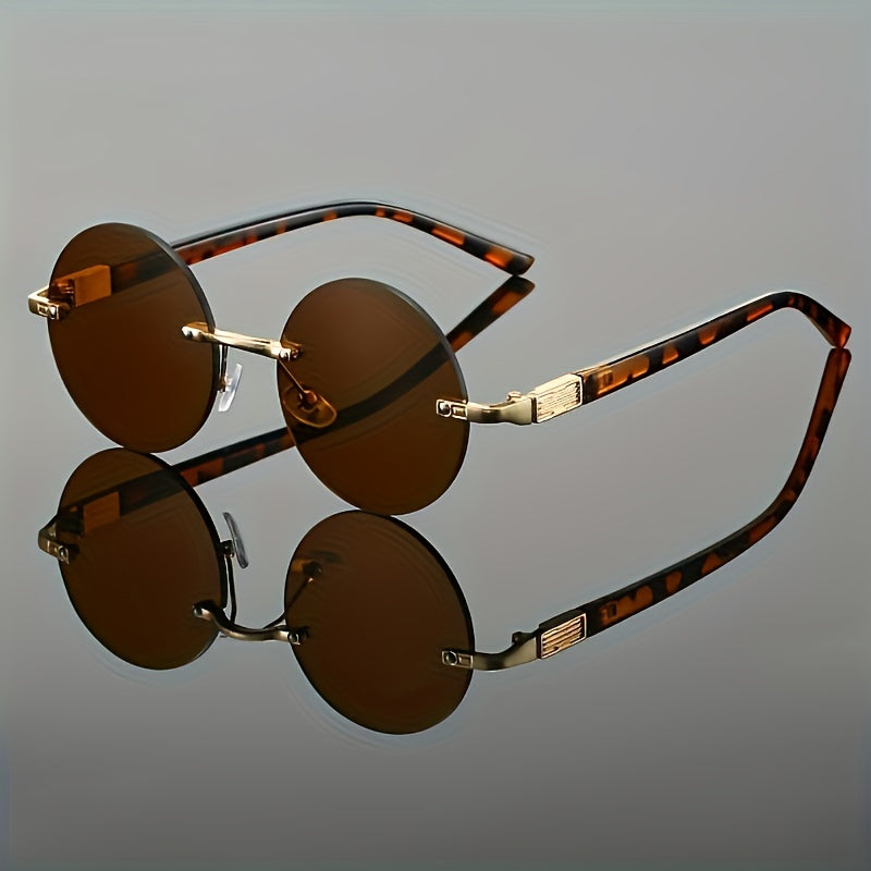 Herren-Sonnenbrille | Randloses Retro-Design | Leoparden-Print-Beine | Vintage-Stil