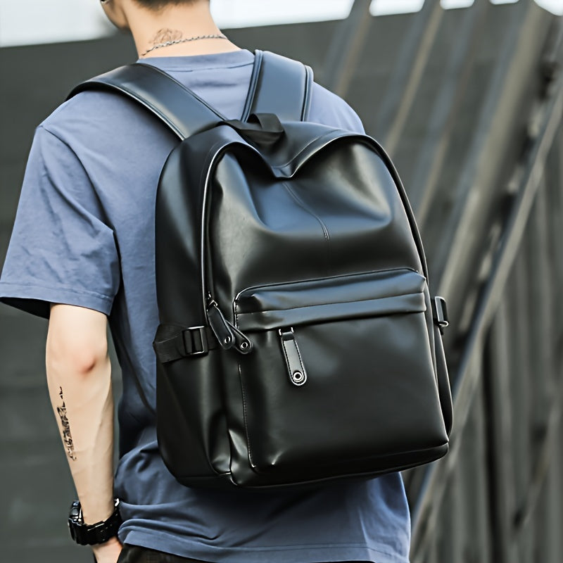 Herrenrucksack | Leichtgewicht & verstellbarer Riemen | Lässige Schul- & Reisetasche | PU Leder - Schwarz