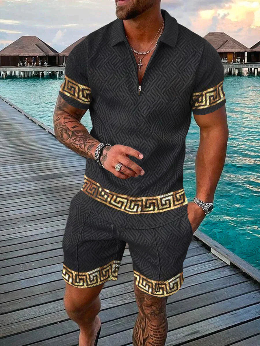 Herren-Sommer-Set | Polo mit Reißverschluss & Shorts | Streetwear Style | Polyester