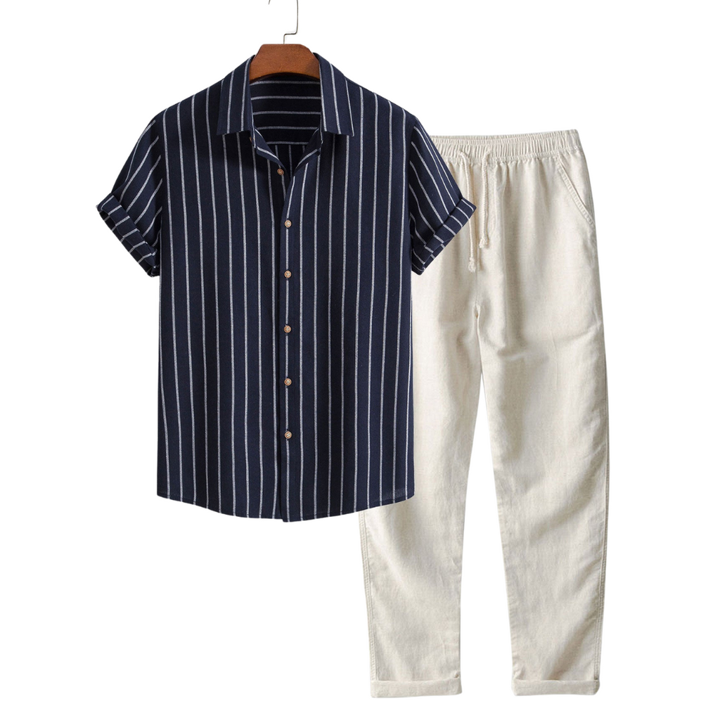 Herren-Set | Kurzarm-Shirt & Hose | Sommerkomfort & Vielseitigkeit | Polyester-Baumwoll-Gemisch