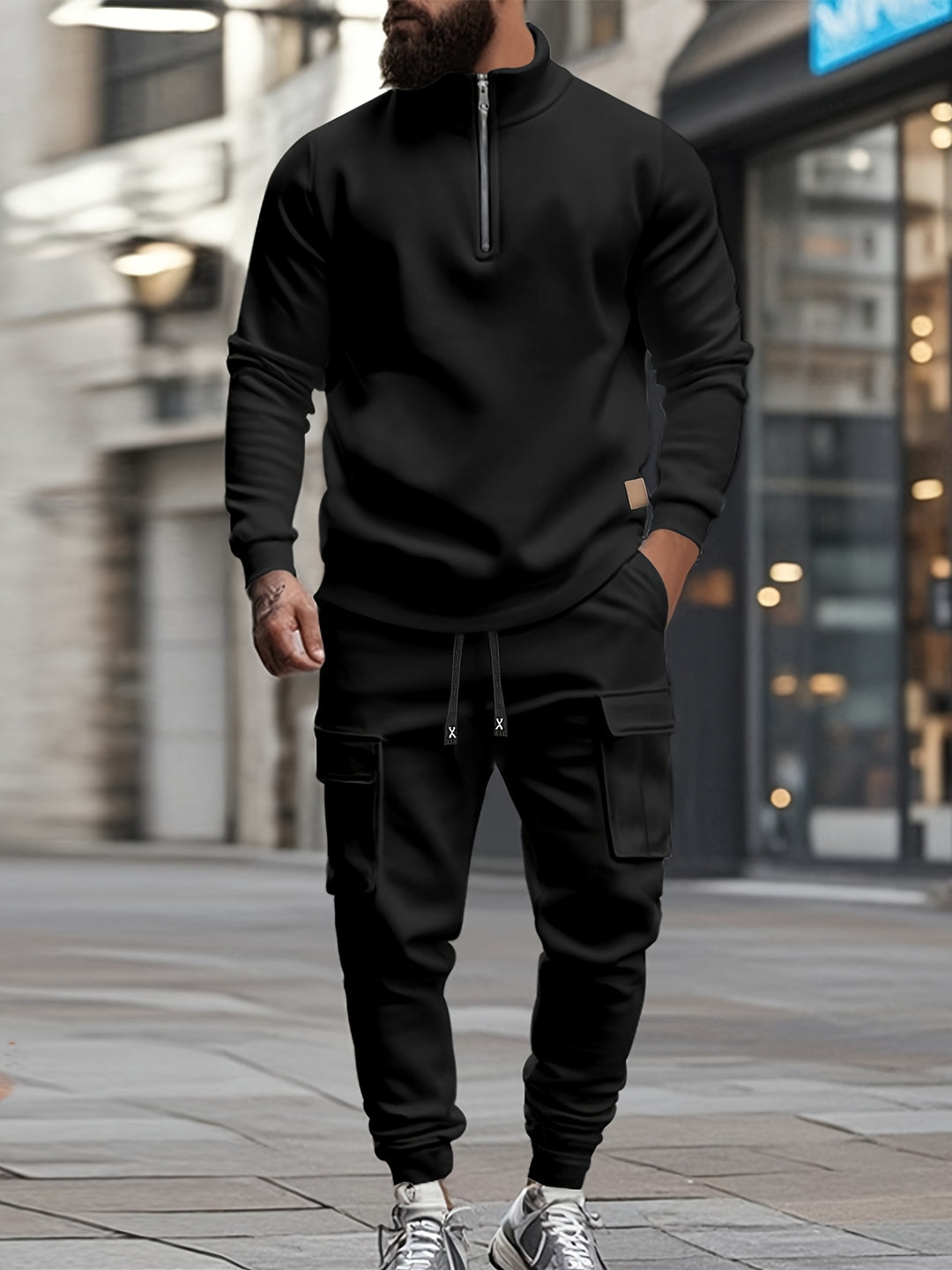 Herren-Retro-Sportanzug | Half-Zip Sweatshirt & Arbeitshose | Trendy & funktional
