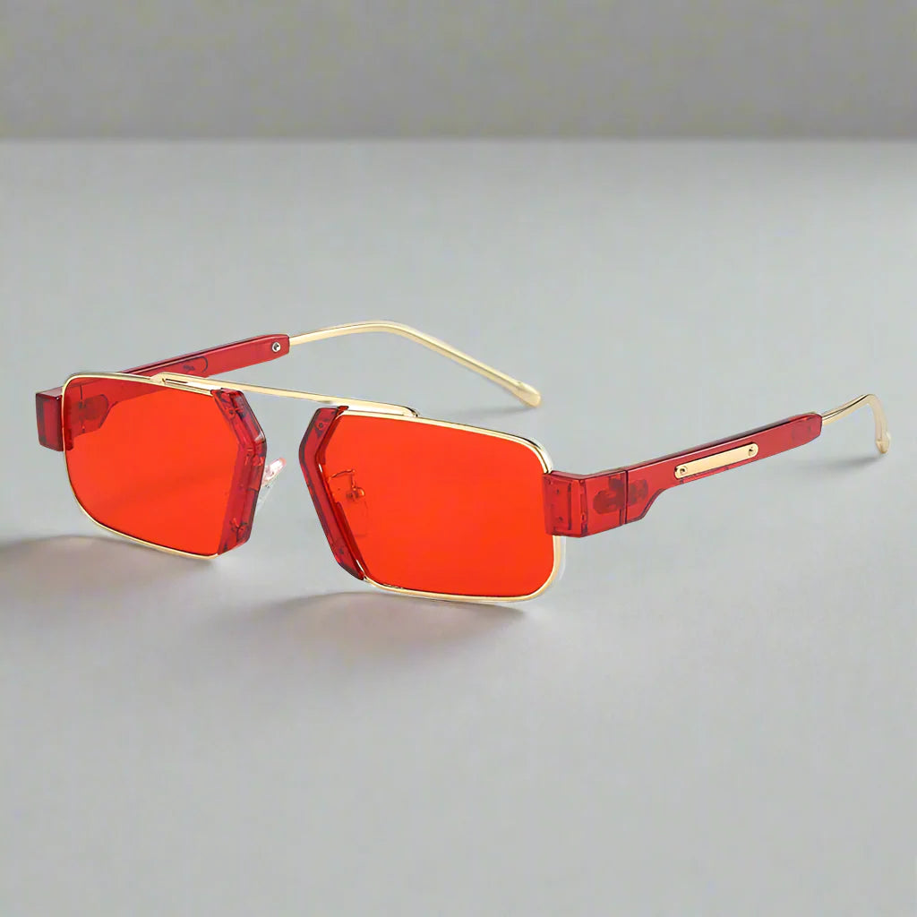 Herren-Sonnenbrille | Geometrisches Quadratisches Design | UV400 & Verlaufsgläser | Transparentes Acetat