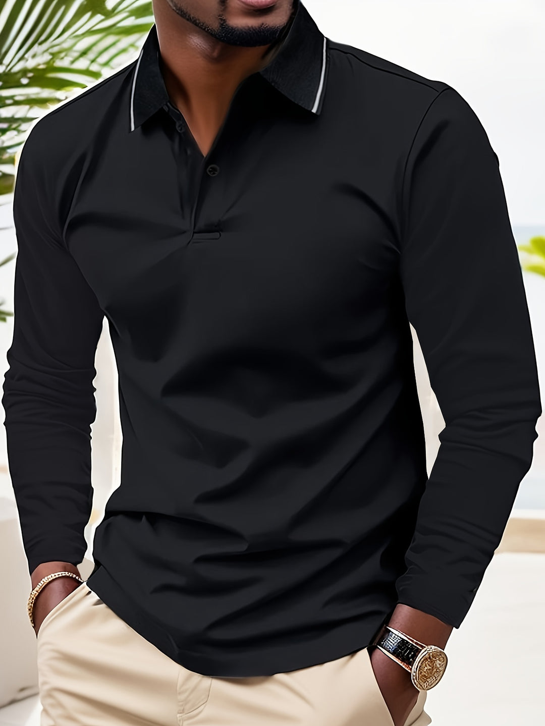 Herren-Polo | V-Ausschnitt & lange Ärmel | Casual Look | Frühling & Sommer
