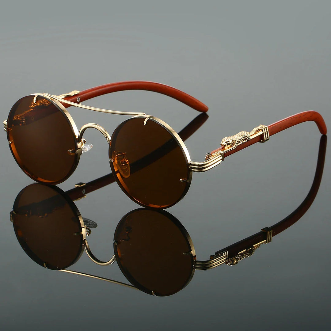 Runde Herren-Sonnenbrille | Vintage Leopard Design | UV400 Schutz | Luxe Retro Look