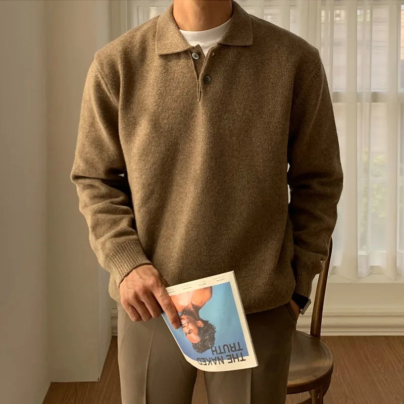Weicher und kuscheliger unifarbener Strickpullover für Herren mit langen Ärmeln und zeitloser Eleganz | Pieter