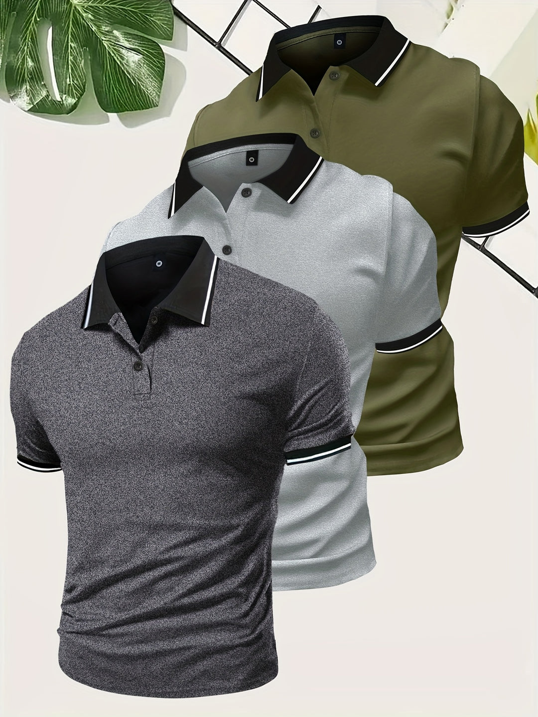 Herren 3 Stück Poloshirt | Lässig & Unifarben | Leichtes Polyester | Kurze Ärmel