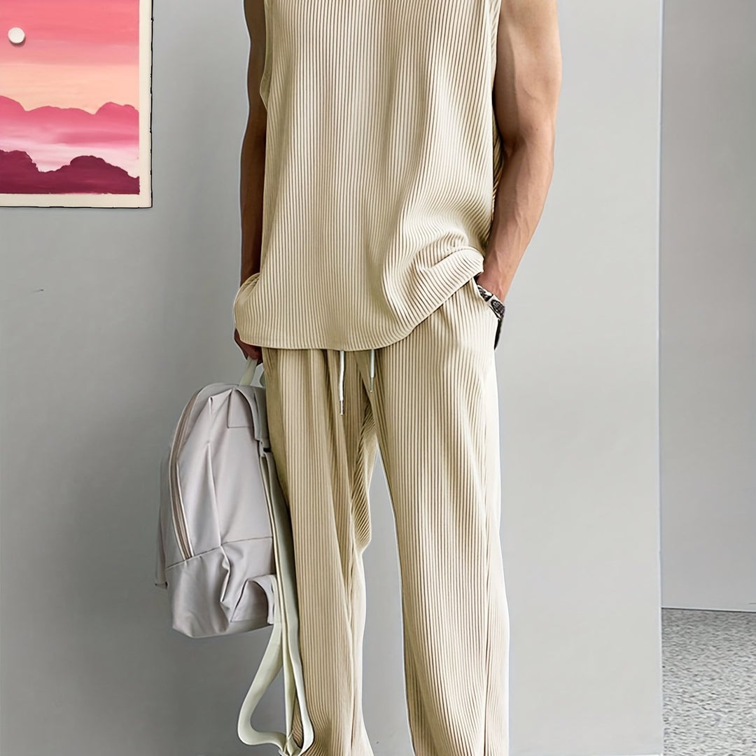 Herrenset | Ärmelloses Tank Top & Hose mit Kordelzug | Lässige Sommerbekleidung