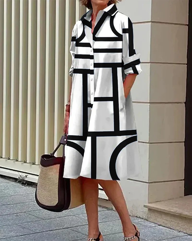 Damen - Kleid - Geometrischem Print - Bequem & Stylisch - Perfekt für jede Gelegenheit