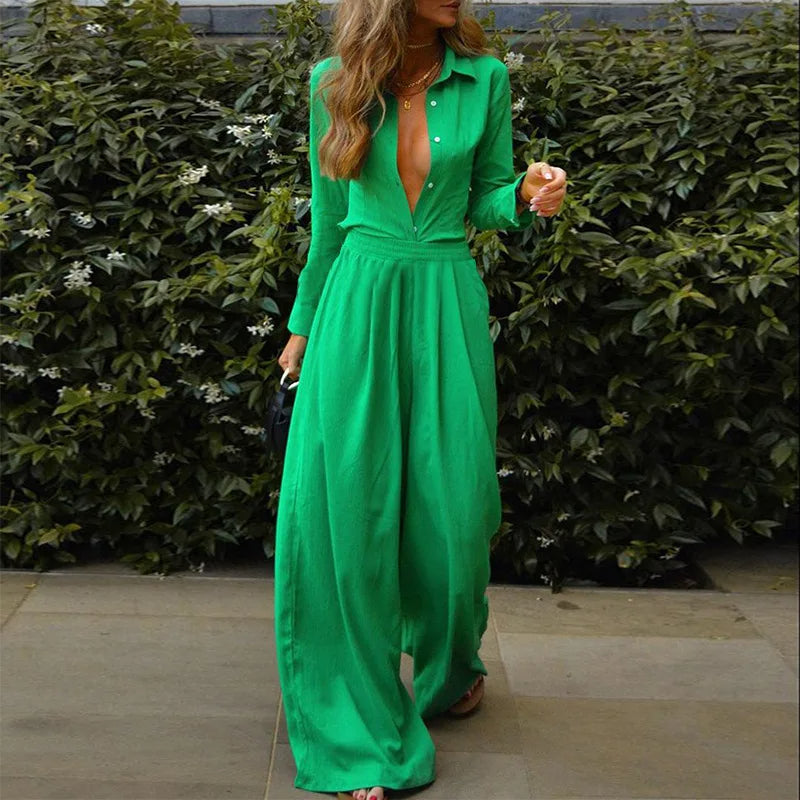 Damen - Geknöpfter Jumpsuit - Elastische Taille - Bequem und Stilvoll für Jeden Anlass