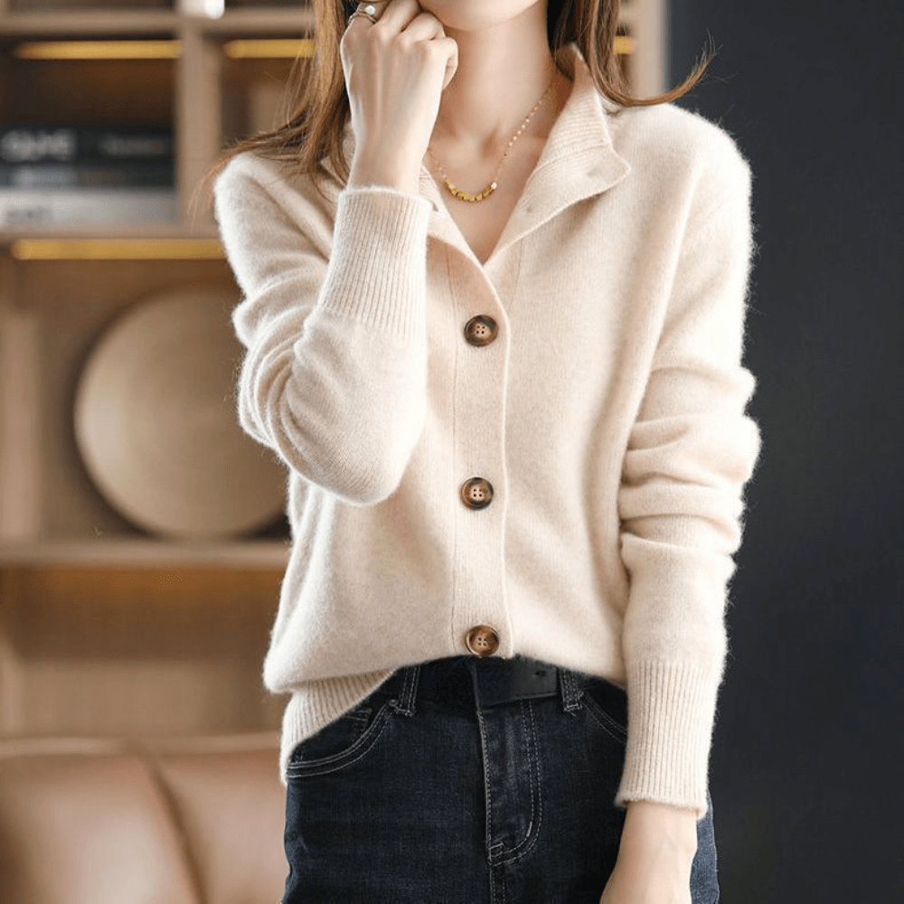Damen - Luxuriöser Strick Cardigan - Kuscheliger Materialmix - Stilvolle Schichten
