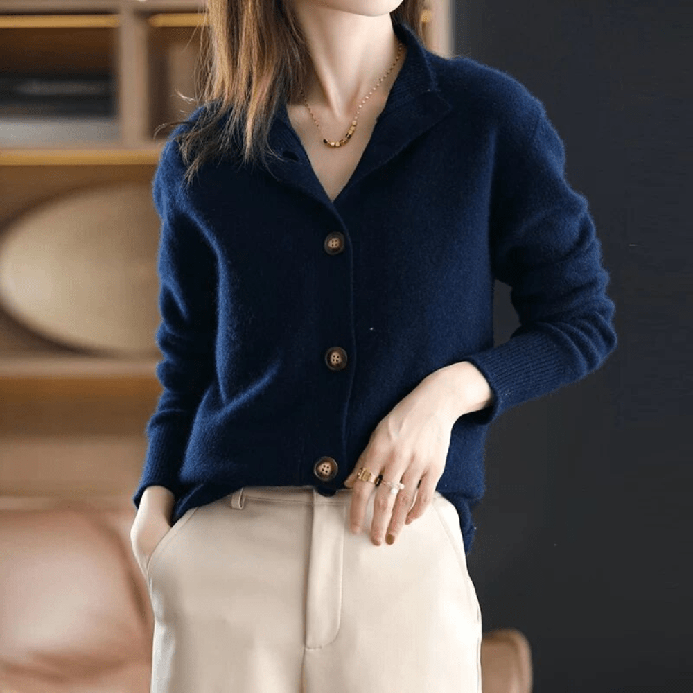 Damen - Luxuriöser Strick Cardigan - Kuscheliger Materialmix - Stilvolle Schichten