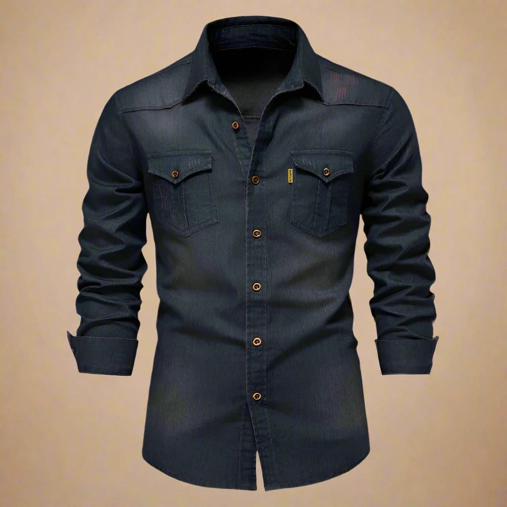 Herren - Denim-Hemd - Klassischer Stil - Strapazierfähiger Stoff - Freizeit Garderobe