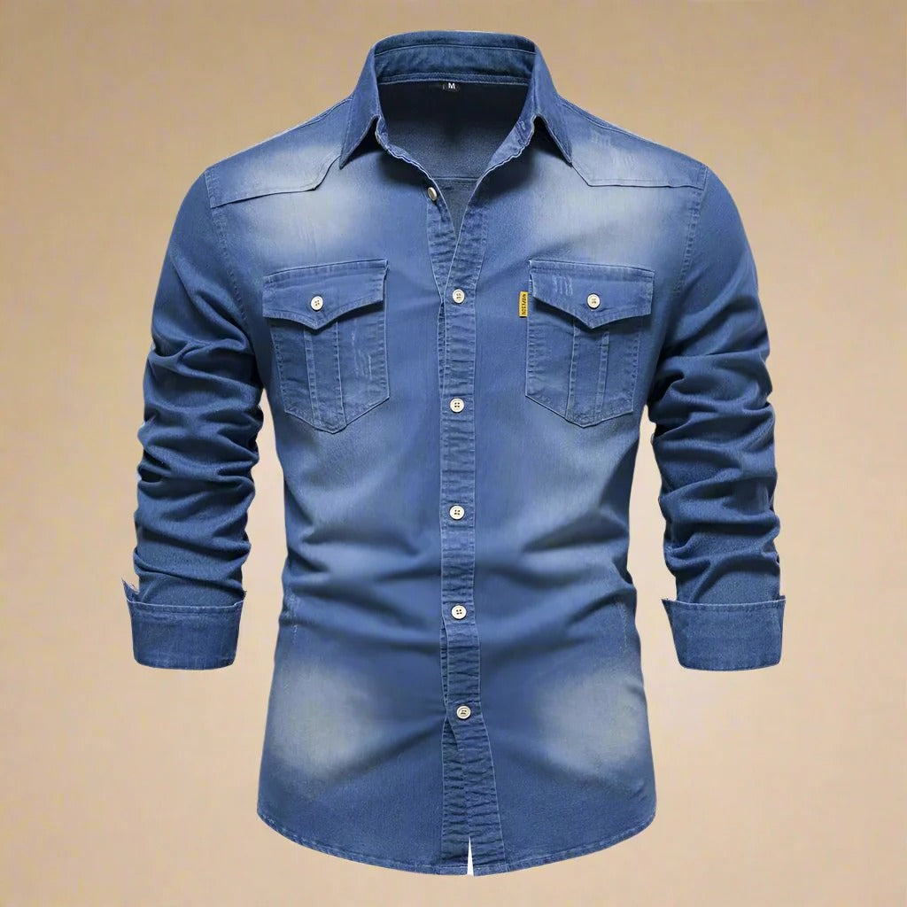 Herren - Denim-Hemd - Klassischer Stil - Strapazierfähiger Stoff - Freizeit Garderobe