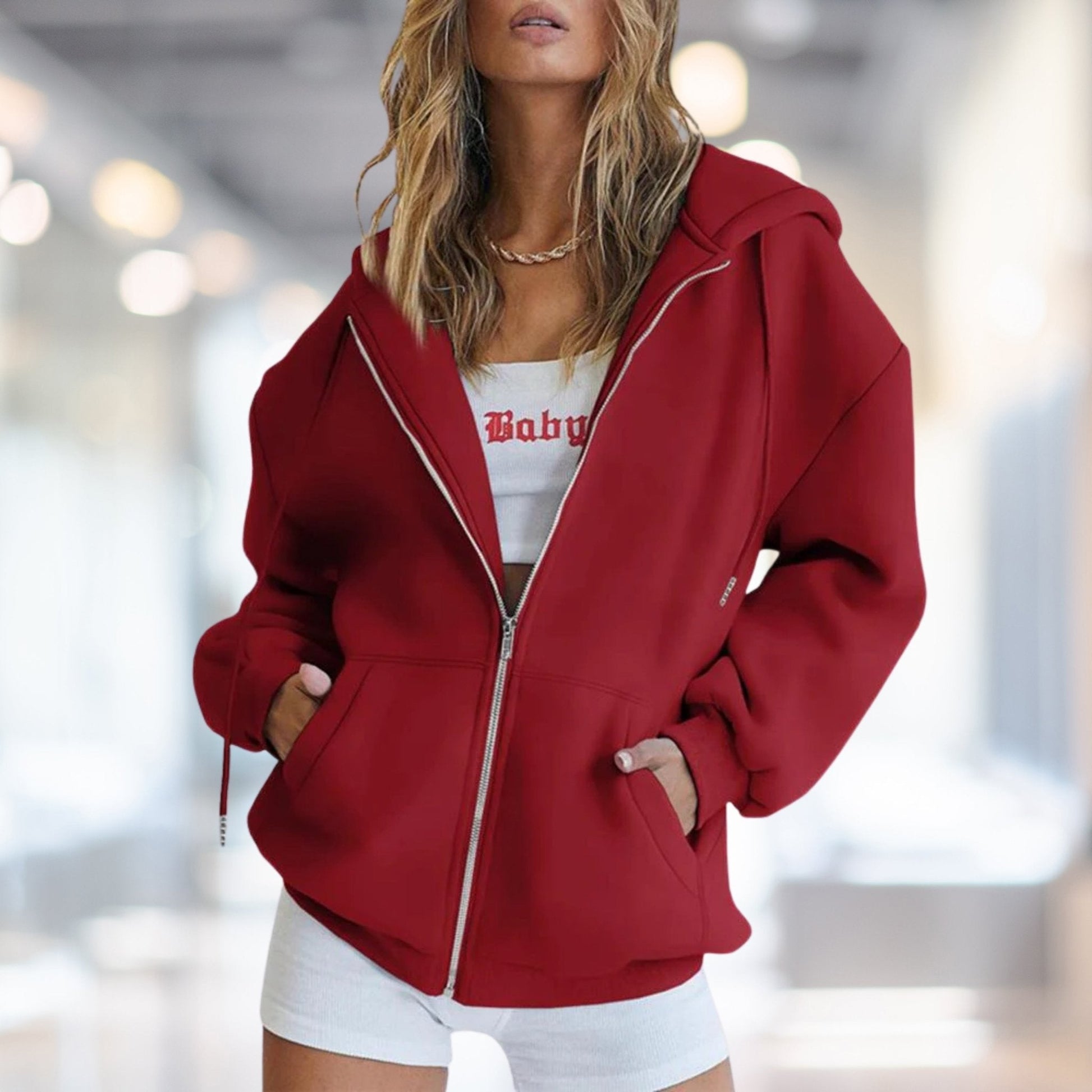 Damen - Kapuzenpullover mit Reißverschluss - Oversized Fit - Lässiger Streetwear Look für jeden Tag