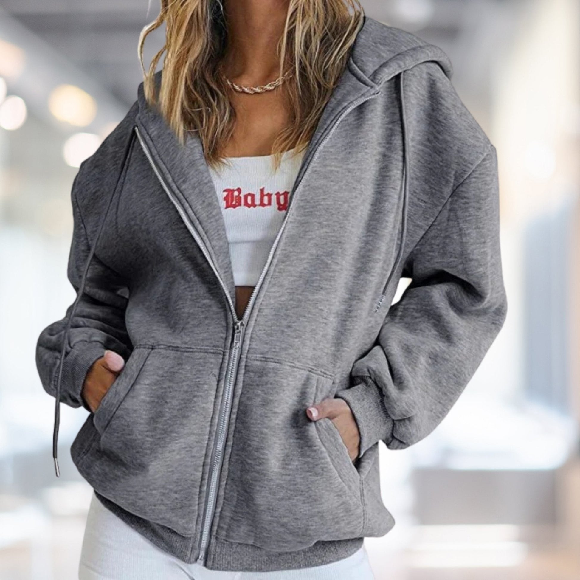 Damen - Kapuzenpullover mit Reißverschluss - Oversized Fit - Lässiger Streetwear Look für jeden Tag