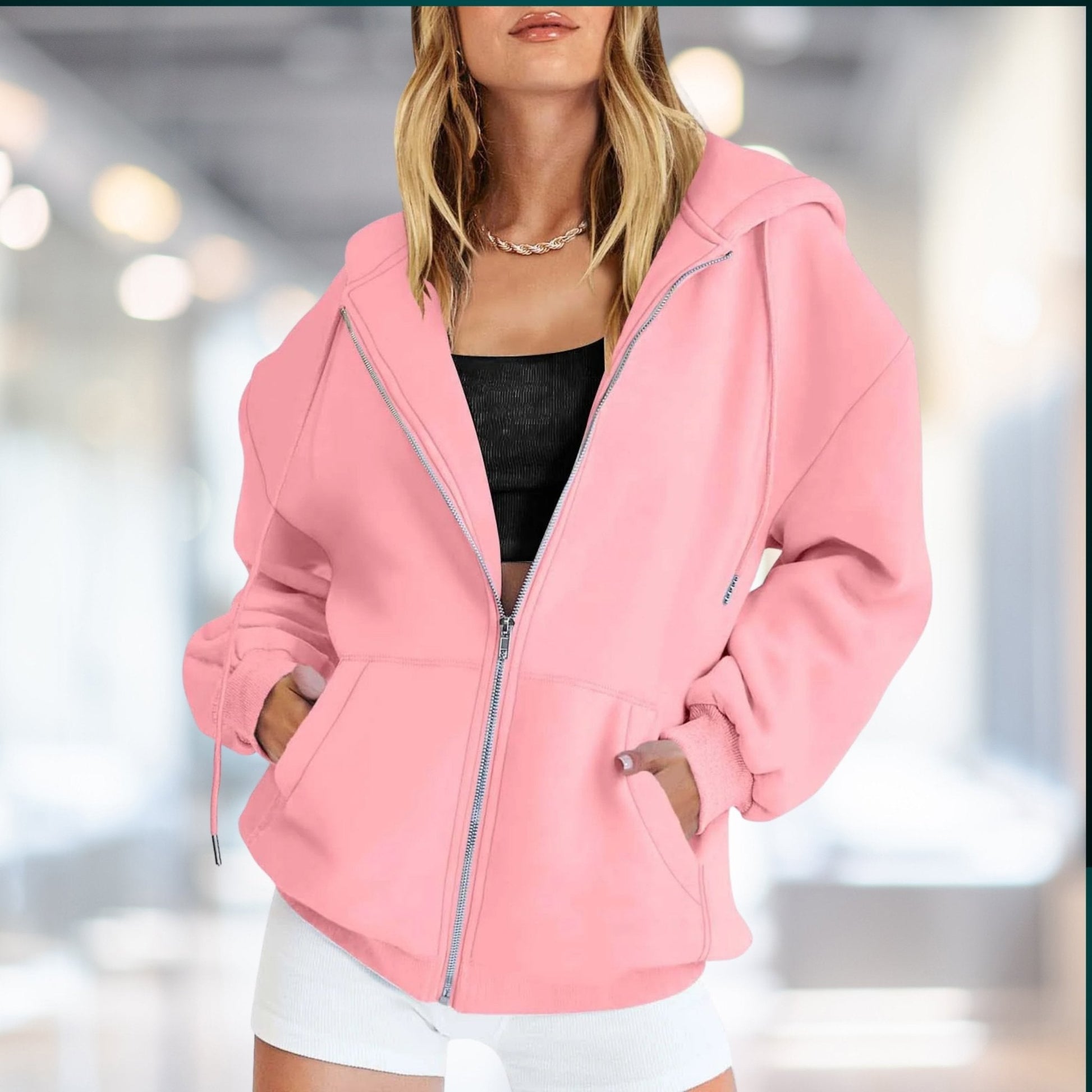 Damen - Kapuzenpullover mit Reißverschluss - Oversized Fit - Lässiger Streetwear Look für jeden Tag
