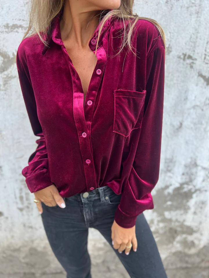 Damen - Samt Hemd - Weicher Stoff - Trendy Mode für jeden Anlass