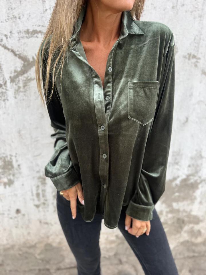 Damen - Samt Hemd - Weicher Stoff - Trendy Mode für jeden Anlass