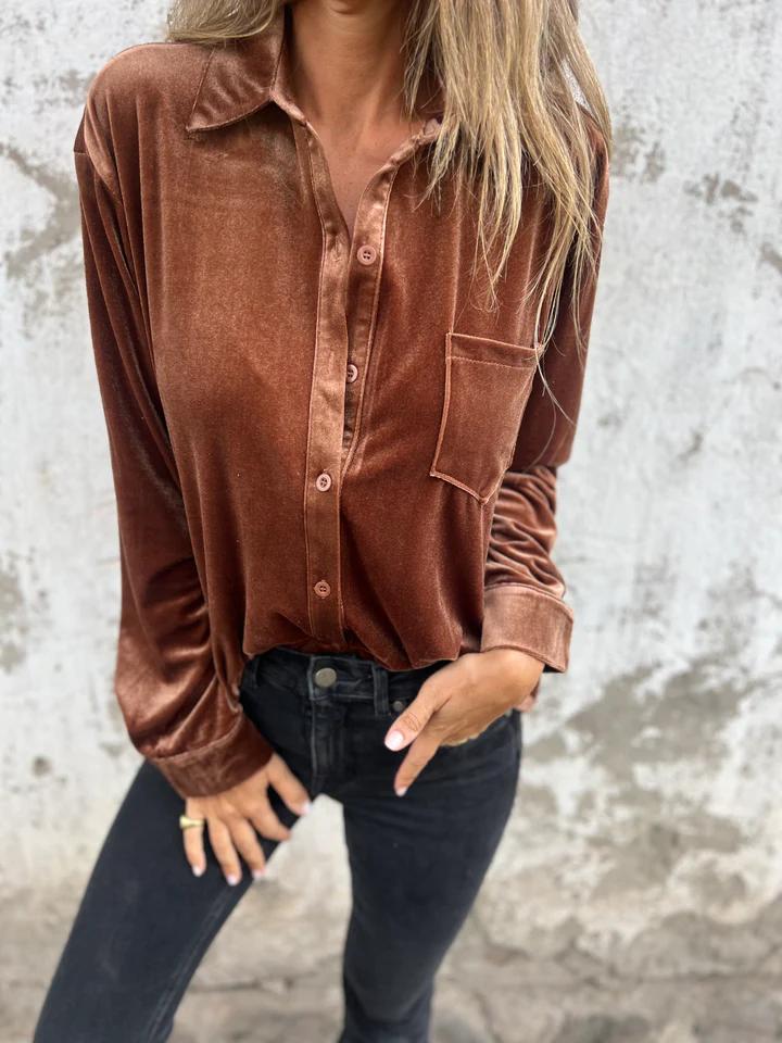 Damen - Samt Hemd - Weicher Stoff - Trendy Mode für jeden Anlass